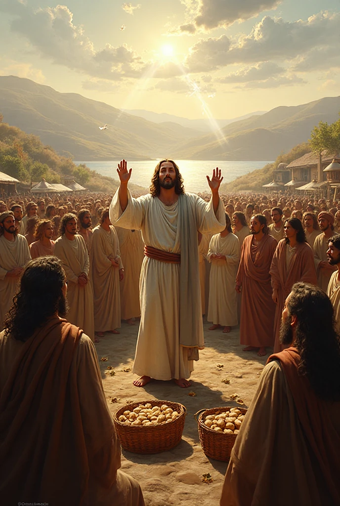 Ilustração do milagre da multiplicação dos pães e peixes