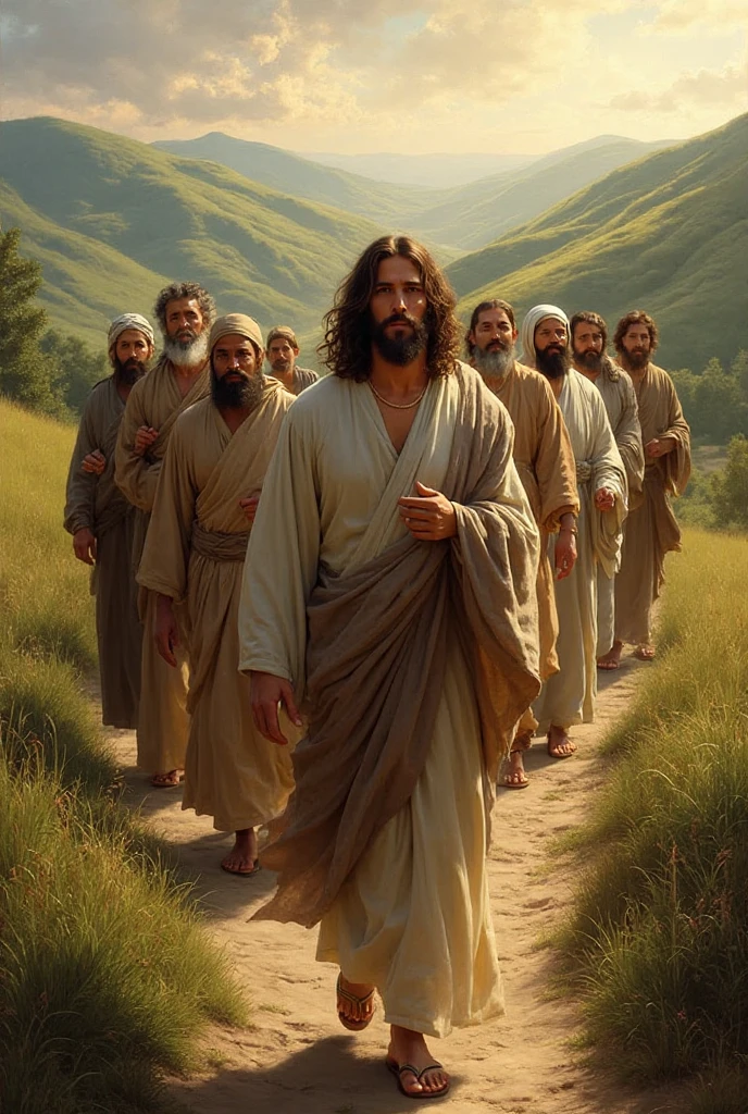 Ilustração de Jesus caminhando com seus discípulos