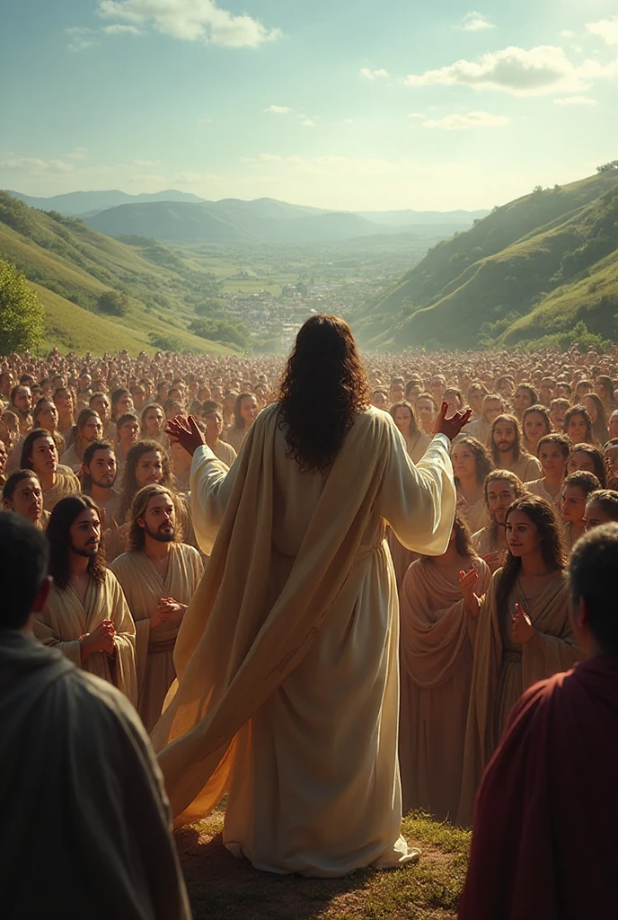 Ilustração de Jesus ensinando uma multidão à beira do mar